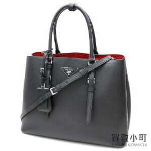 PRADA Double Bag Saffiano Leather Triangle Logo Shopping CUIR Nero FUOCO